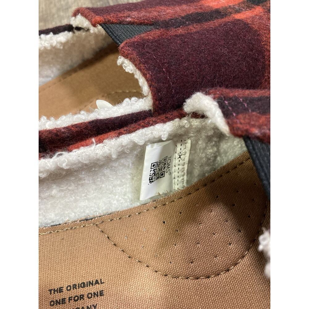 TOMS Belmont Red Plaid Slippers Flats Women Size 10 Casual Faux Shearling Wool - Picture 7 of 10